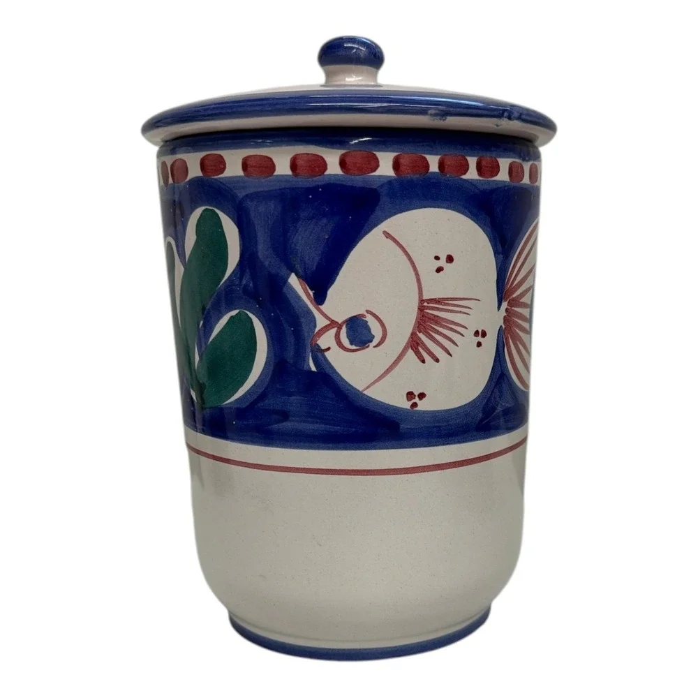 Solimene Vietri Campagna Pesce/Fish Italy Blue Ceramic Kitchen Canister 7.5